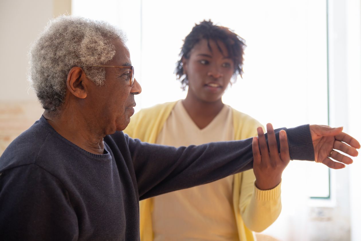 Caregiver helping a senior client stay safe and supported at home in Hackensack, NJ